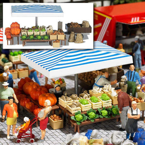 Busch 1070 HO/OO Gauge Market Stall with Vegetables Kit