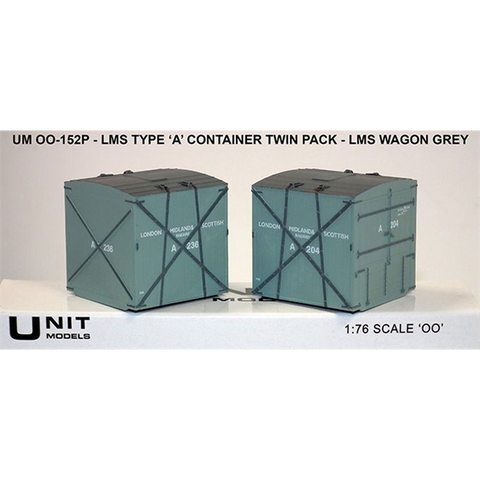 Unit Models OO-152P OO/HO Gauge 2x Type A Containers LMS Grey