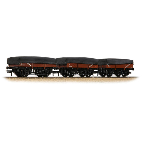 Bachmann 33-091A OO Gauge 5 Plank China Clay 3-Wagon Pack BR Bauxite (Early) with Tarp. Covers