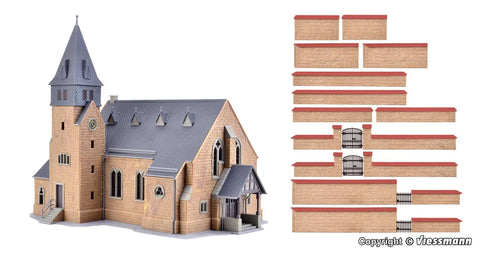 Kibri 39766 HO/OO Gauge Church with Wall Kit