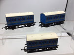 Hornby R1016 OO Gauge Caledonian Light Blue 4 Wheel Coach x3