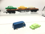 Triang R110NP OO Gauge BR Bogie Bolster Wagon w Minix Vehicles