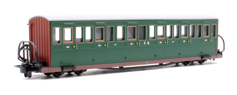 Peco GR-603A OO-9 Gauge FR Short "Bowsider" Bogie Coach-Col Stephens Green No 17