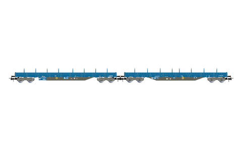 Rivarossi HR6671 HO Gauge Press Res Bogie Stake Wagon Set Blue (2) VI