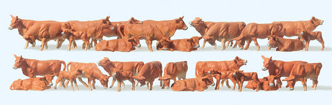 Preiser 14409 HO/OO Gauge Brown Cows (30) Standard Figure Set