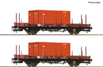 Roco 6600076 HO Gauge MAV Ks Swivel Type Stake Wagon w/Container Load Set (2) IV