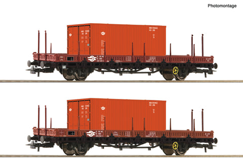 Roco 6600076 HO Gauge MAV Ks Swivel Type Stake Wagon w/Container Load Set (2) IV