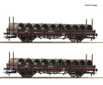 Roco 6600120 HO Gauge OBB Ks Swivel Type Stake Wagon w/Wire Reel Load Set (2) IV