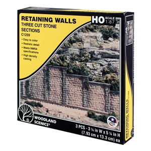 Woodland Scenics C1259 HO/OO Gauge Cut Stone Retaining Wall (x3)