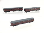 Minitrix 13115/13116 N Gauge BR Maroon Gresley Coach x3